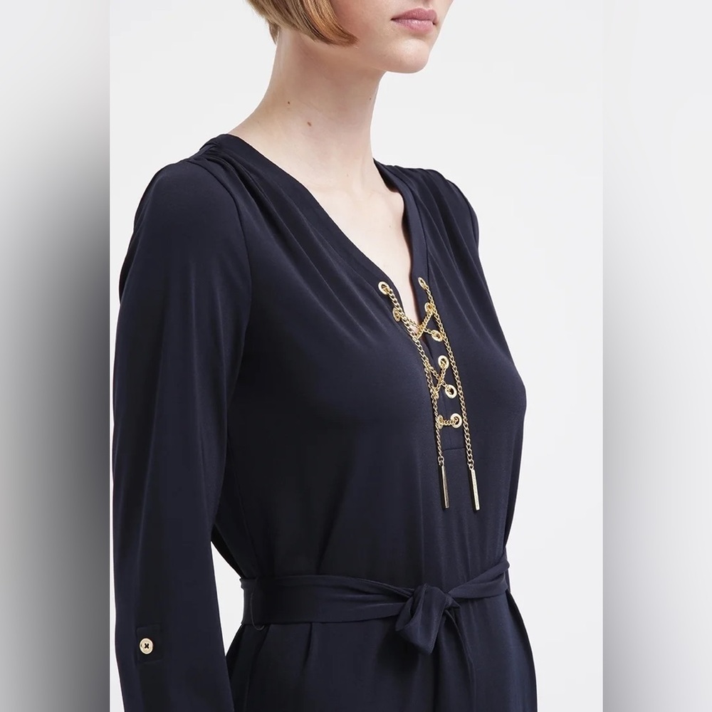 Michael Kors Shirt Dress, Navy/Gold trim, Size L - Picture 5 of 15